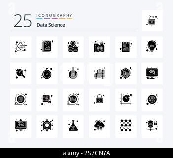 Data Science 25 Solid Glyph icon pack including analytics. secure. drive. infrastructure. folder Stock Vector