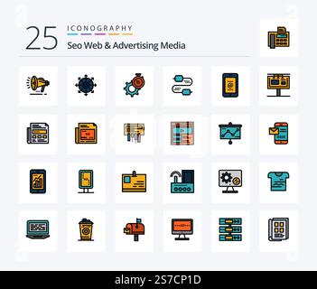 Seo Web And Advertising Media 25 Line Filled icon pack including mobile. joint. timer. wire. watch Stock Vector