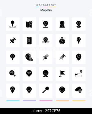 Creative Map Pin 25 Glyph Solid Black icon pack  Such As pin. map. internet. compass. way Stock Vector