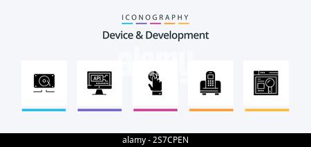 Device And Development Glyph 5 Icon Pack Including web . hardware. toch. cell . device. Creative Icons Design Stock Vector