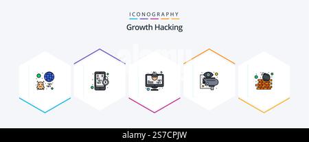 Hacking 25 FilledLine icon pack including view. eye. mobile. cctv. virus Stock Vector