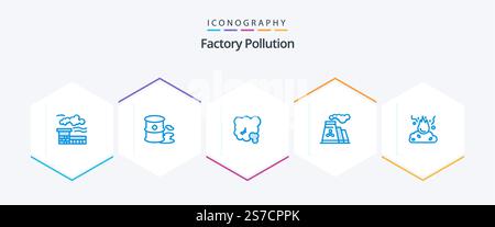 Factory Pollution 25 Blue icon pack including garbage. burn. dust. smoke. pollution Stock Vector