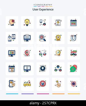 Creative User Experience 25 Line FIlled icon pack  Such As experience. pie. people. data. report Stock Vector