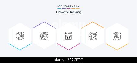 Hacking 25 Line icon pack including space. decode. settings. code. hacker Stock Vector