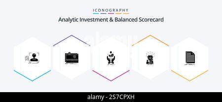 Analytic Investment And Balanced Scorecard 25 Glyph icon pack including cup. achievement. platform. rise. growth Stock Vector