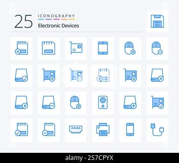Devices 25 Blue Color icon pack including devices. add. gadget. ipad. gadget Stock Vector
