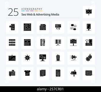 Seo Web And Advertising Media 25 Solid Glyph icon pack including board. joint. headline. wire. radio Stock Vector