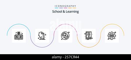 School And Learning Line 5 Icon Pack Including . setting. puzzle. gear. learning Stock Vector