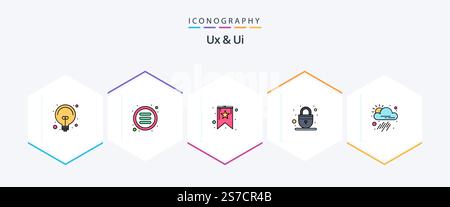 Ux And Ui 25 FilledLine icon pack including tool. app. bookmark. web. padlock Stock Vector
