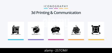 3d Printing And Communication Glyph 5 Icon Pack Including correction. 3d. link. talk. communication. Creative Icons Design Stock Vector