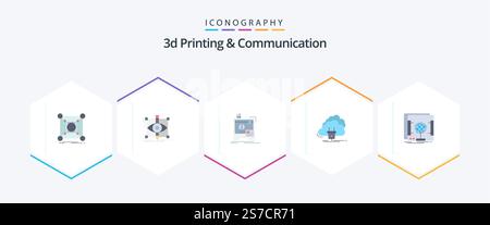3d Printing And Communication 25 Flat icon pack including energy. cloud. sketching. printing. machine Stock Vector