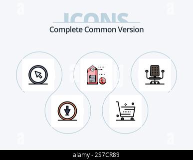 Complete Common Version Line Filled Icon Pack 5 Icon Design. extension. attach. chemistry. tag. add Stock Vector