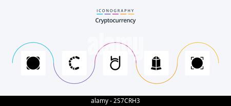 Cryptocurrency Glyph 5 Icon Pack Including coin . crypto . crypto currency. coin Stock Vector