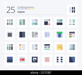 Layout 25 Flat Color icon pack including layout. layout. calendar. workspace. interface Stock Vector