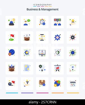 Creative Business And Management 25 Flat icon pack  Such As hand. cash. progress. team work. our Stock Vector
