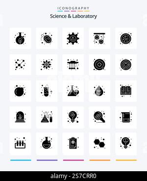 Creative Science 25 Glyph Solid Black icon pack  Such As science. pulley. research. physics. science Stock Vector