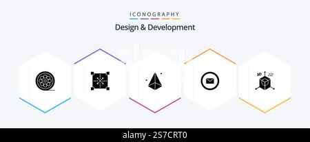 Design and Development 25 Glyph icon pack including web. email. shape. development. modeling Stock Vector