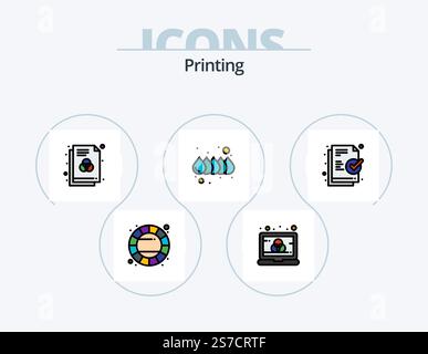 Printing Line Filled Icon Pack 5 Icon Design. . laptop. offset. computer. rgb Stock Vector