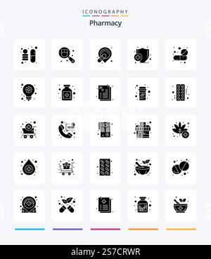Creative Pharmacy 25 Glyph Solid Black icon pack  Such As pills. drugs. band. capsule. insurance Stock Vector