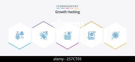 Hacking 25 Blue icon pack including insect. document. ddos. bug. server Stock Vector