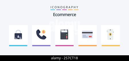 Ecommerce Flat 5 Icon Pack Including shopping. ecommerce. ecommerce. payments. credit card. Creative Icons Design Stock Vector