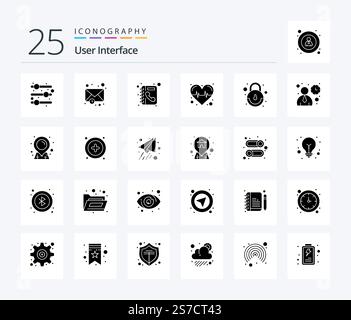 User Interface 25 Solid Glyph icon pack including user. interface. phone book. user. interface Stock Vector