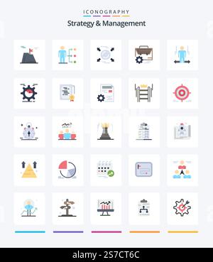 Creative Strategy And Management 25 Flat icon pack  Such As engineer. gear. user. bag. direction Stock Vector