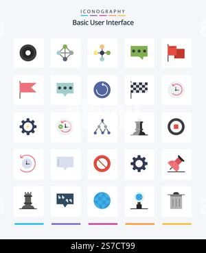 Creative Basic 25 Flat icon pack  Such As bubble. flag. link. country. hint Stock Vector