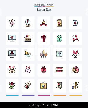 Creative Easter 25 Line FIlled icon pack  Such As monitor. easter. pin. bottle. holiday Stock Vector