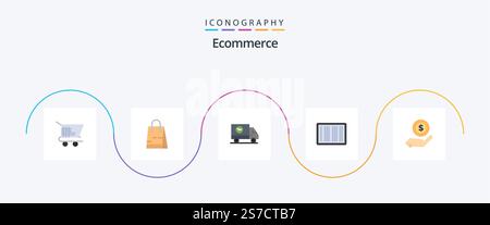 Ecommerce Flat 5 Icon Pack Including shopping. shopping. ecommerce. ecommerce. barcode Stock Vector