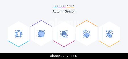 Autumn 25 Blue icon pack including ash. nature. autumn. linden. autumn Stock Vector