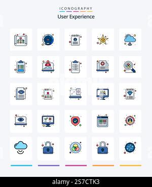 Creative User Experience 25 Line FIlled icon pack  Such As cloud internet. shapes. ux. shape. document Stock Vector