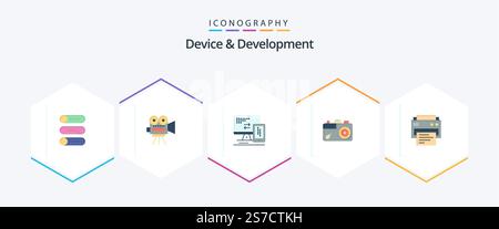 Device And Development 25 Flat icon pack including print. picture. computer. image. camera Stock Vector
