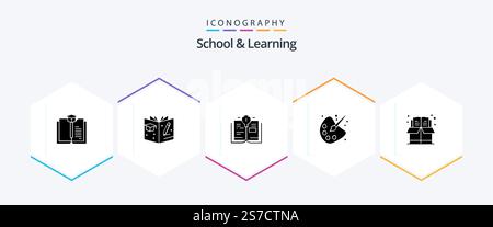 School And Learning 25 Glyph icon pack including . education. book. bookmark. painting Stock Vector