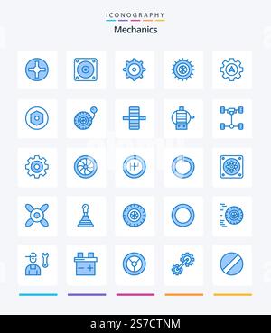 Creative Mechanics 25 Blue icon pack  Such As pressure. nut. studded. internal. cursor Stock Vector