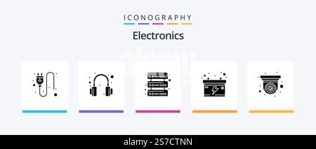 Electronics Glyph 5 Icon Pack Including . security camera. network. security. camera. Creative Icons Design Stock Vector