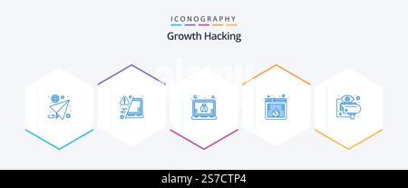 Hacking 25 Blue icon pack including security. loss. warn. hacking. data Stock Vector