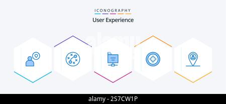 User Experience 25 Blue icon pack including . man. folder. map. plus Stock Vector