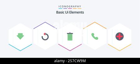 Basic Ui Elements 25 Flat icon pack including sign. call. been. telephone. phone Stock Vector