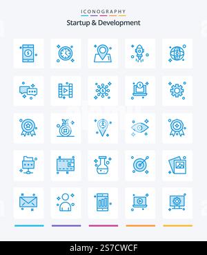 Creative Startup And Develepment 25 Blue icon pack  Such As chat. map. way. world. space Stock Vector