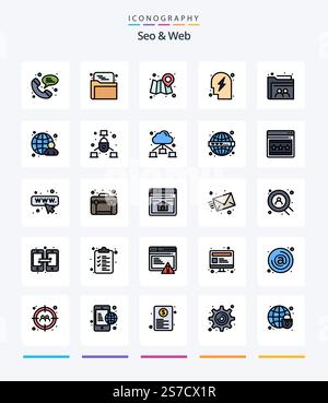 Creative Seo & Web 25 Line FIlled icon pack  Such As folder. user. location. web. strategy Stock Vector