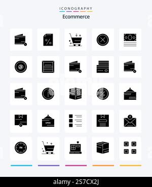 Creative Ecommerce 25 Glyph Solid Black icon pack  Such As ecommerce. exit. buy. delete. cancel Stock Vector