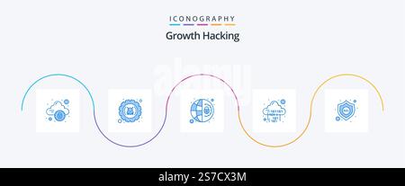 Hacking Blue 5 Icon Pack Including server. code. settings. cloud. settings Stock Vector