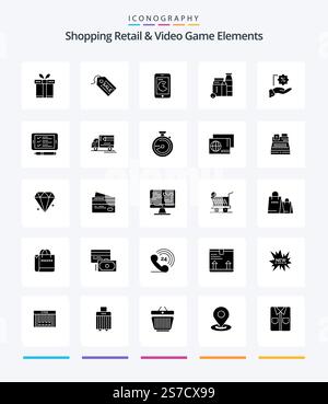 Creative Shoping Retail And Video Game Elements 25 Glyph Solid Black icon pack  Such As precentage. shopping. buy. buttle. milk Stock Vector