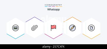 Whatsapp 25 FilledLine icon pack including ui. file. basic. document. pencil Stock Vector