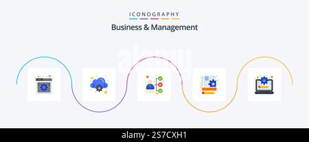 Business And Management Flat 5 Icon Pack Including management system. laptop. briefcase. seo. content Stock Vector