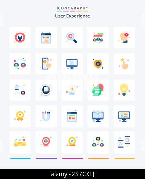 Creative User Experience 25 Flat icon pack  Such As brain. social media. ux. people. settings Stock Vector