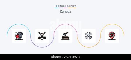 Canada Line Filled Flat 5 Icon Pack Including canada. snow flakes. ice. snow. timber Stock Vector