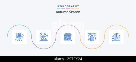 Autumn Blue 5 Icon Pack Including leaf. broom. fire place. autumn. fruit Stock Vector