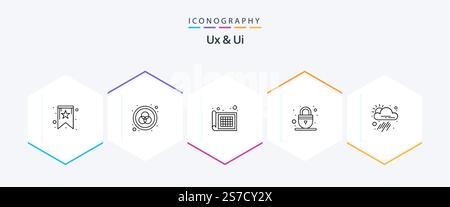 Ux And Ui 25 Line icon pack including weather. application. web design. app. security Stock Vector